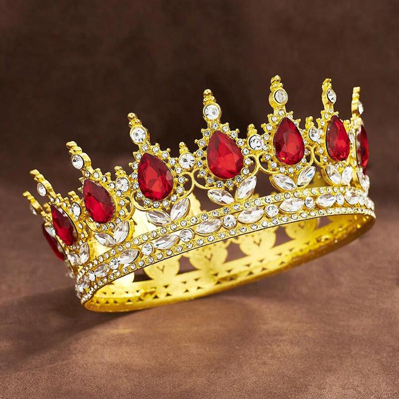 Luxury Color Baroque Queen Crown Colorful Sparkly Rhinestone Wedding Crown Bride Princess Full Round Tiaras Headband Headpieces