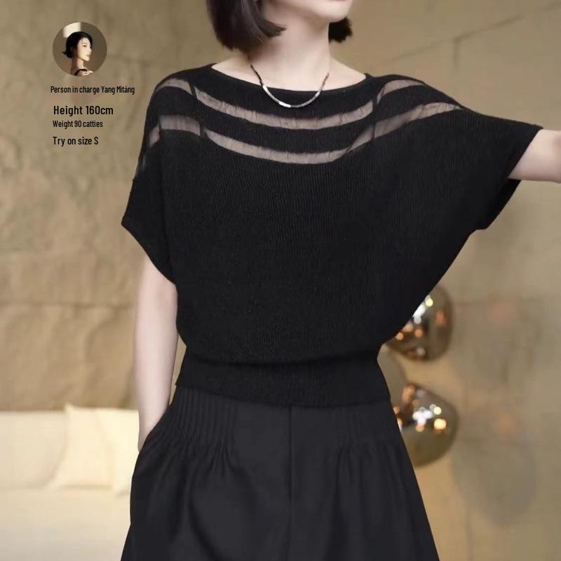 2025 Summer Round Neck Ice Silk Organza Short Sleeve Women's Fashionable Versatile T-shirt
