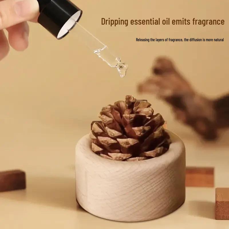 Newcomer Discount: Beech Wood Pine Cone Flameless Diffuser - Creative Aromatherapy for Desktop & Car