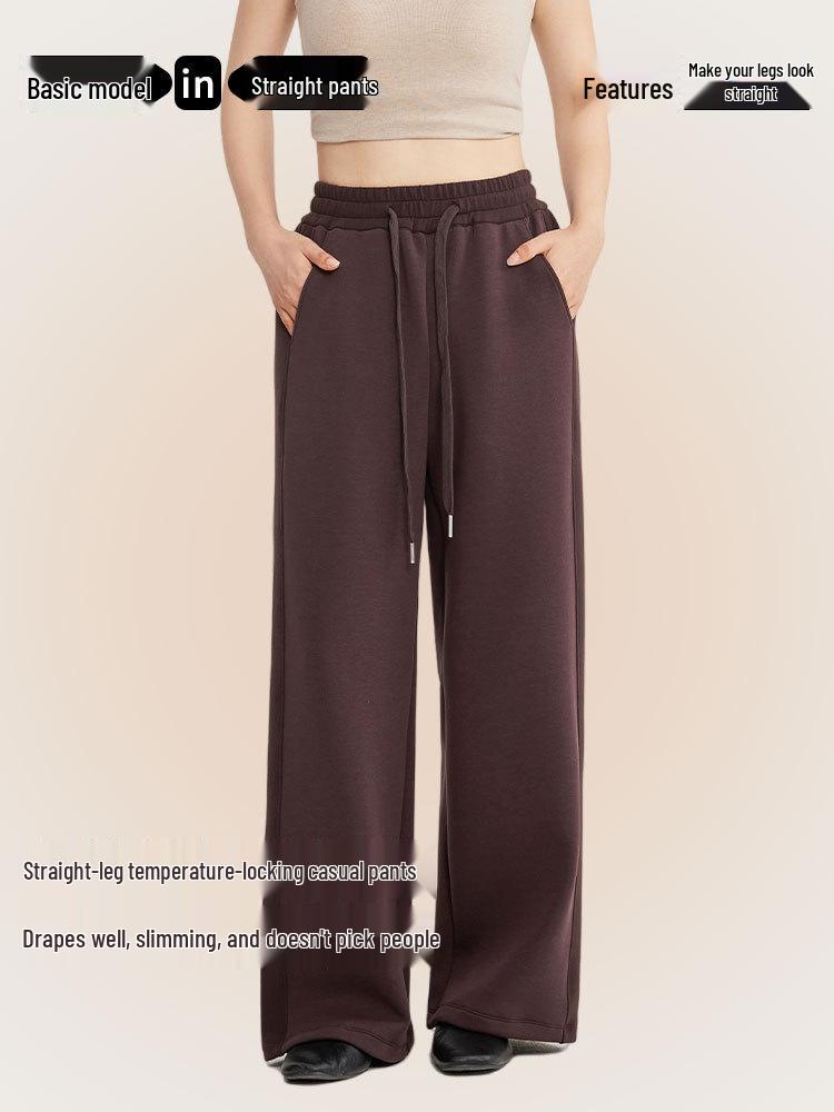 Women's Fleece-Lined Wide-Leg Sweatpants - Autumn/Winter Straight-Leg Casual Sportswear