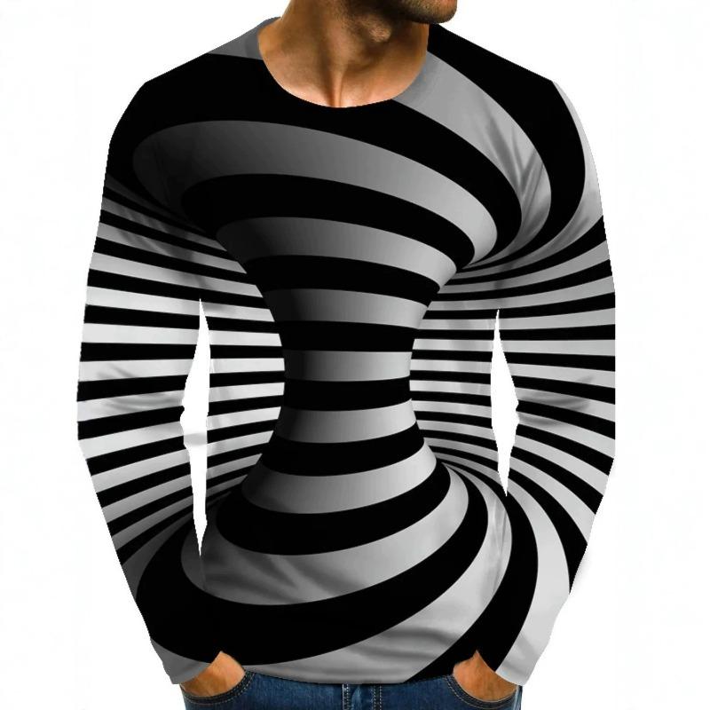 Spring and Autumn Men's 3D Three-dimensional Pattern Men's Casual Crew Neck Straight Long Sleeve T-Shirt