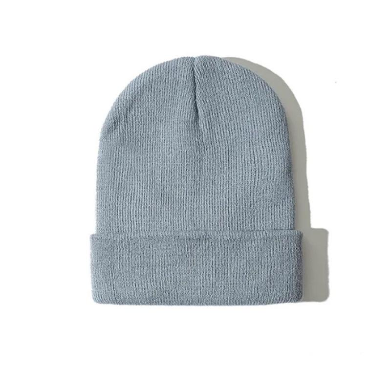 Autumn Winter Warm Hats Small Batch 3D Embroidery Solid Color Plain Knitted Hats with Heat Transfer Printing Processing