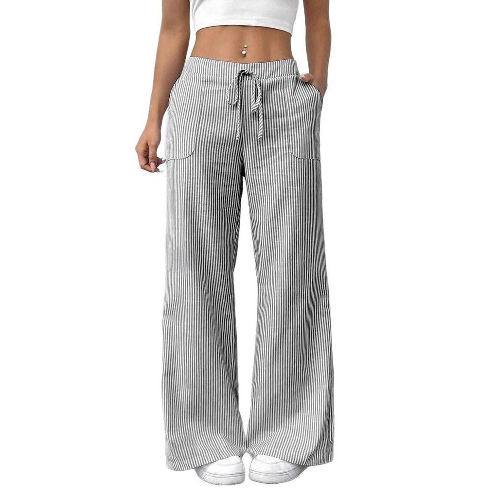 2024 Casual Versatile Striped Wide Leg Women's Trousers