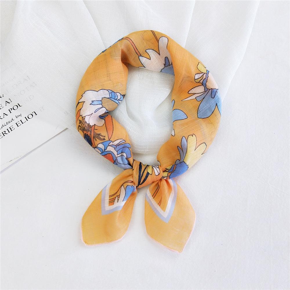 Cotton And Linen Small Square Scarf Silk Scarf Women'S Spring And Autumn New Style Artistic And Versatile Fashionable Temperament Headband Scarf