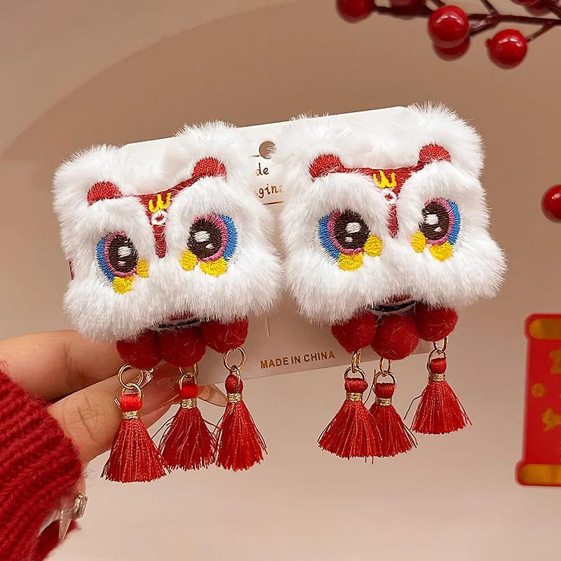 1/2pcs tassel hair clip, red New Year hair clip, Chinese style cute women's autumn and winter ancient style Hanfu headwear
