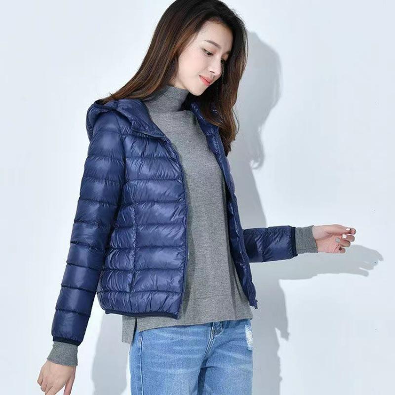 Hooded Cotton Coat For Women Lightweight Slim Fit Quilted Jacket Female Casual Outerwear With Stand Collar