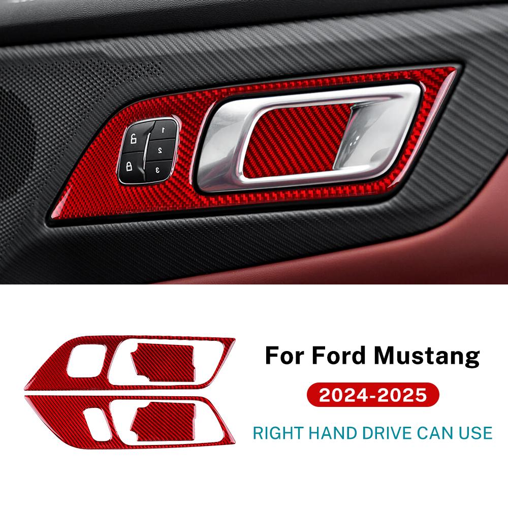 Echter Weicher Kohlefaser-Aufkleber für Ford Mustang GT Dark Horse EcoBoost 2025 2025 2026 LHD RHD Innenrahmen der Autotürgriffe