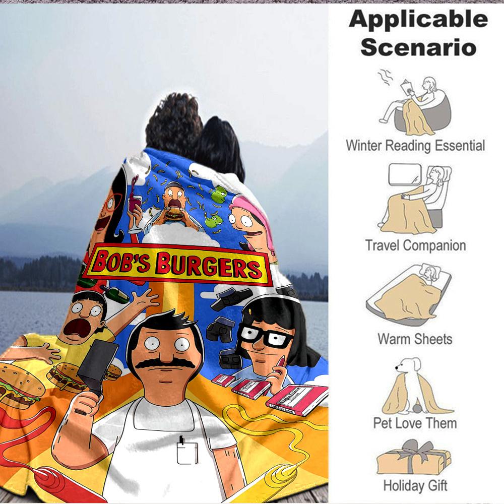 1pc Bob’s Burgers Cozy Print Blanket Lightweight Warm Flannel Throw Blanket For Sofa, Bed, Living Room