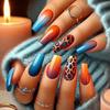 Gradient Leopard Print Ballet Nails - Orange & Blue Fairy French Fake Nails