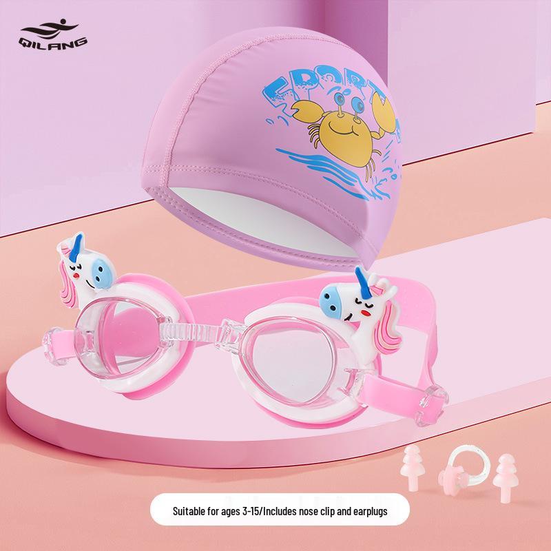 Kids' Cartoon Swim Cap with Waterproof Ear Protection & High Elasticity - Comfortable PU Cap for Boys & Girls, Customizable Logo Available.