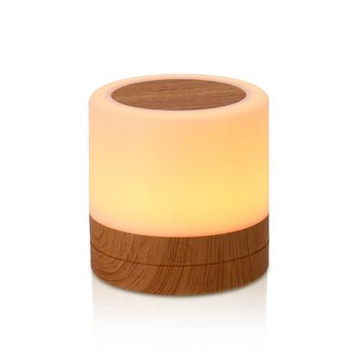 Wooden Bedside Table Lamp LED Colorful Wood Grain Night Light Touch Remote Light