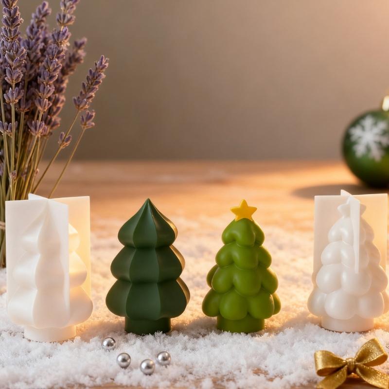 Silicone Christmas Tree Candle Mold for DIY Soap Candle Making, Flexible Holiday Tree Shape Casting Mold for Home Decoration and Handmade Gift