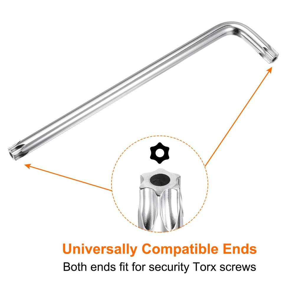 Uxcell T60 Torx Starkey 259mm Long Arm S2 Hand Tool for Automotive and Home Repairs 2-Piece Tamper-Proof Wrench, / 10.2" L-Shaped 6-Point Wrench,
