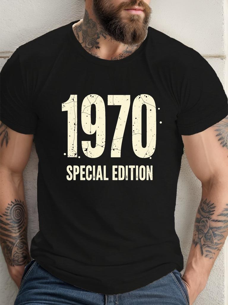Unisex T-shirt 1970 Special Edition Vintage Graphic Men'S T-Shirt Black Distressed Typography & Geometric Print, Cr