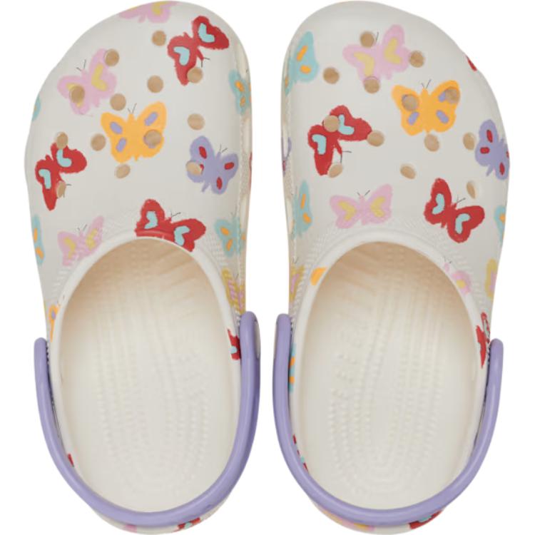Crocs Classic Clog Butterfly Graphic Kids Comfortable Versatile Non-Slip Durable Low-Top Sandals Kids sandals Off-White 211255-0WV
