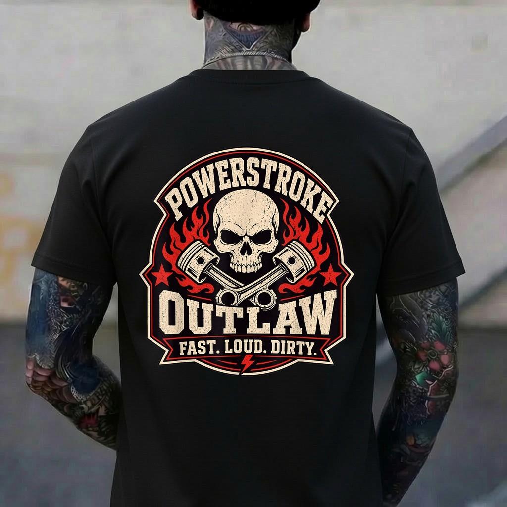 Powerstroke Outlaw Diesel Skull Graphic Fast Loud Dirty T-Shirt XL