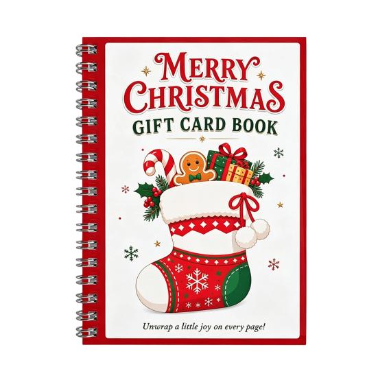 Themed Illustration Gift Organizer Christmas Card Book, 7" x 5" Spiral Bound Merry Creative Holiday Souvenir Book Booklet, Greeting Album Personalized