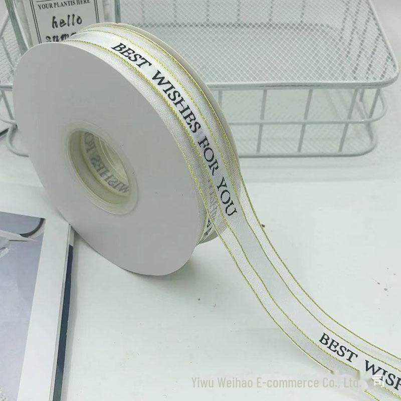 2,5 cm Transparentes Schneegarnband mit englischem und koreanischem Design für Kuchen-, Geschenkboxschleifen