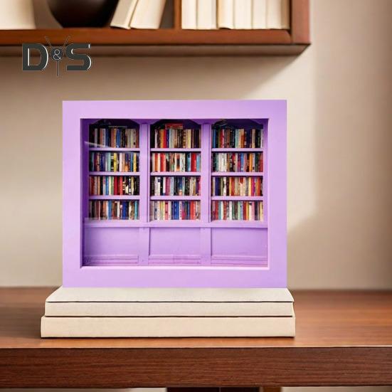 Ångest Bokhylla Miniatyrbibliotek med 200 st Miniböcker Skaka bort din ångest Träbokhylla Sensorisk leksak för Hem Kontorsinredning