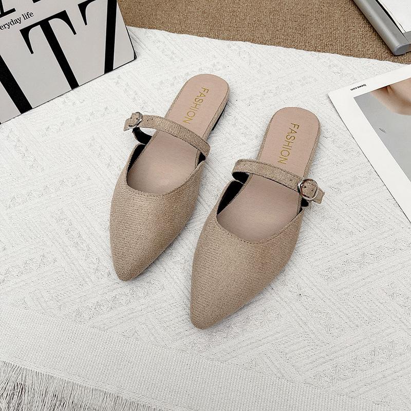 Slippers women wear 2025 new summer fashion versatile flat bottom bag head soft leather lazy Internet celebrity pointed half slippers