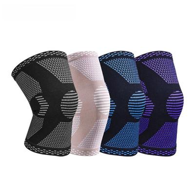 Hochelastische 3D-Strick-Sport-Knieschoner aus Nylon mit atmungsaktivem Silikon, rutschfest und schweißabsorbierend, vierseitig elastisch.