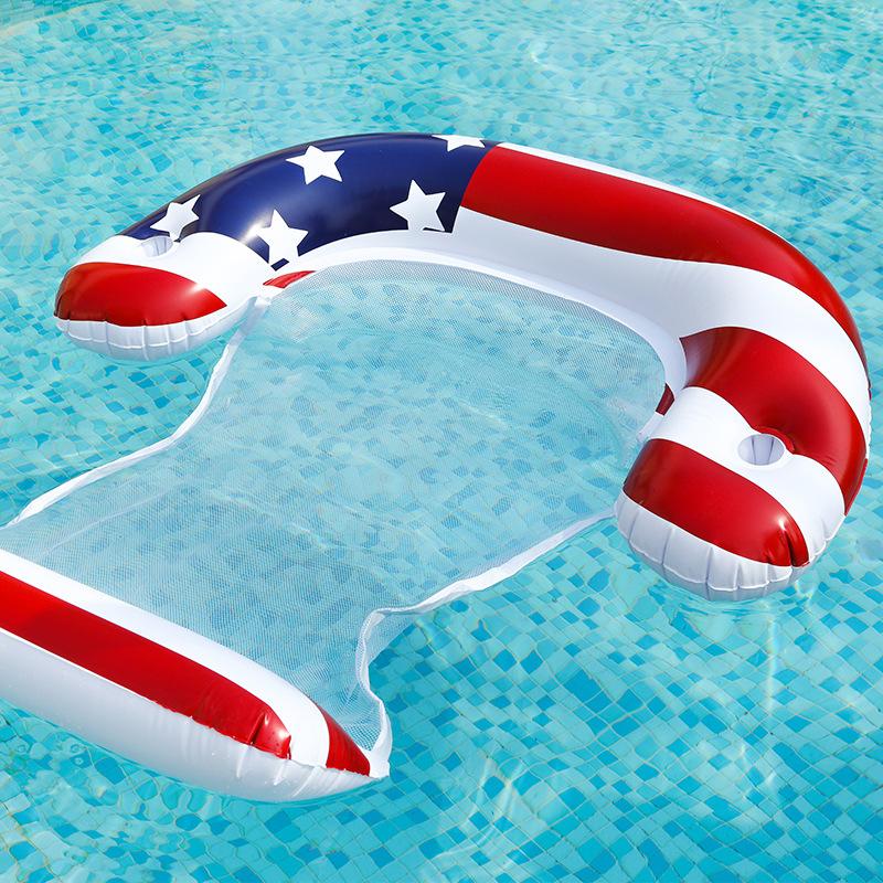 Spangled Star Banner With Net Water Floating Bed Inflatable Foldable Backrest