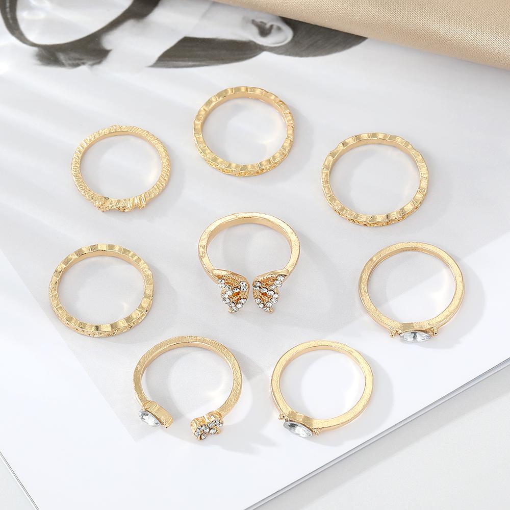 Luxury Diamond Butterfly Carving Jewelry Temperament Elegant Woman Versatile Charm Open Ring Set