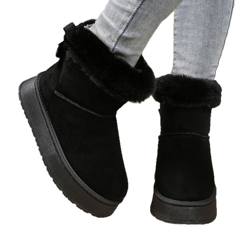 Damskie śniegowce na platformie o szerokiej tęgości, wsuwane botki zimowe z kokardką, pluszowe buty dla kobiet