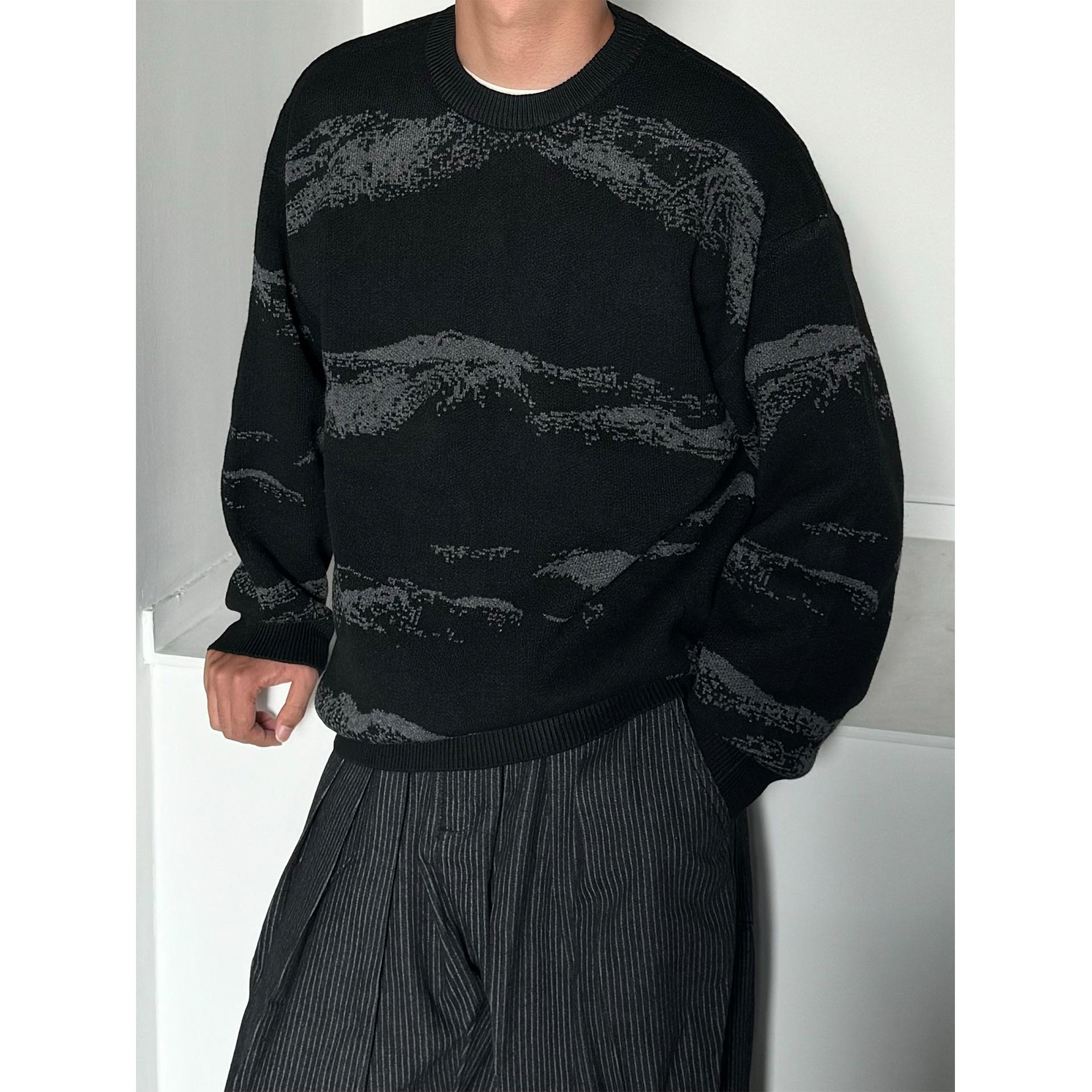 

Qiao Shan Men s Retro Knit Sweater: Autumn/Winter Round Neck Jacquard Pullover - Trendy Loose Fit L чорний