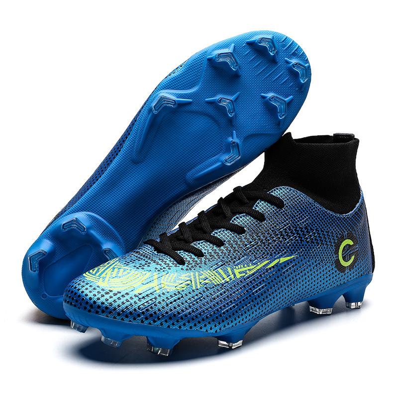 Large size high-top football shoes, men's and children's fly-woven socks, broken nails, artificial turf AG nails competition training shoes