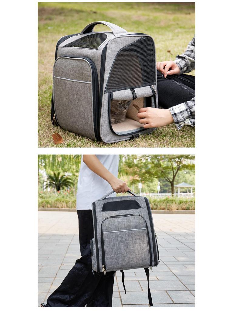 New Large Capacity Double Expansion Pet Backpack - Oxford Cloth Expandable Cat Carrier Bag