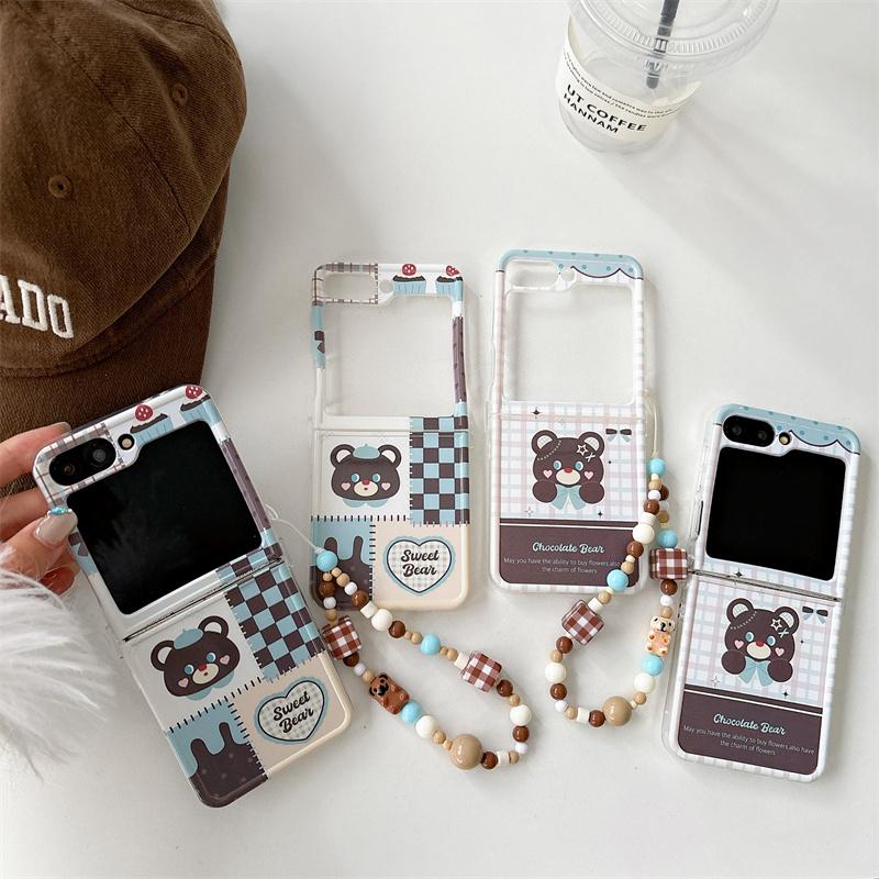 For Samsung Galaxy Z Flip 6 5 4 3 Case Cartoon Bear Bracelet Straight Edge Shockproof Cover For Samsung Z Flip6 ZFlip6