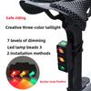 Bicycle 3 Color Dimming LED Taillight Type-c Charging Red Yellow Green Night Riding Long Endurance Warning Light