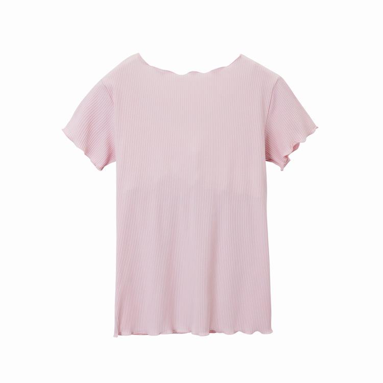 Ruffled Short-Sleeve Bra-Free T-Shirt with Integrated Breast Pads