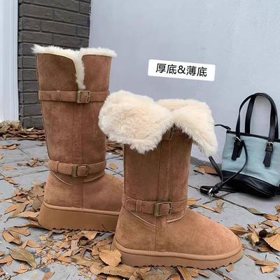 Dos llevan botas de nieve para mujer 2025 nuevas invierno piel integrada suela gruesa apiladas botas engrosadas nieve cálida algodón