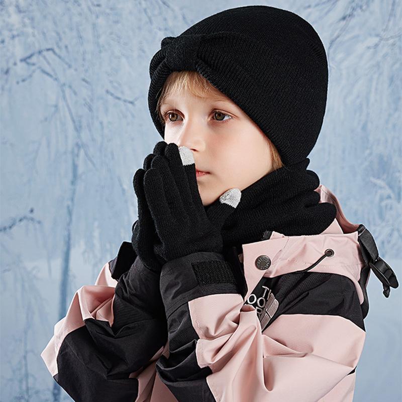 3-teiliges Winter-Mützen-Set für Kinder, Beanie, Schal, Handschuhe, warme Ohren, Strickmütze für Mädchen und Jungen, Kappe, Nackenwärmer, Outdoor, 3–8 Jahre