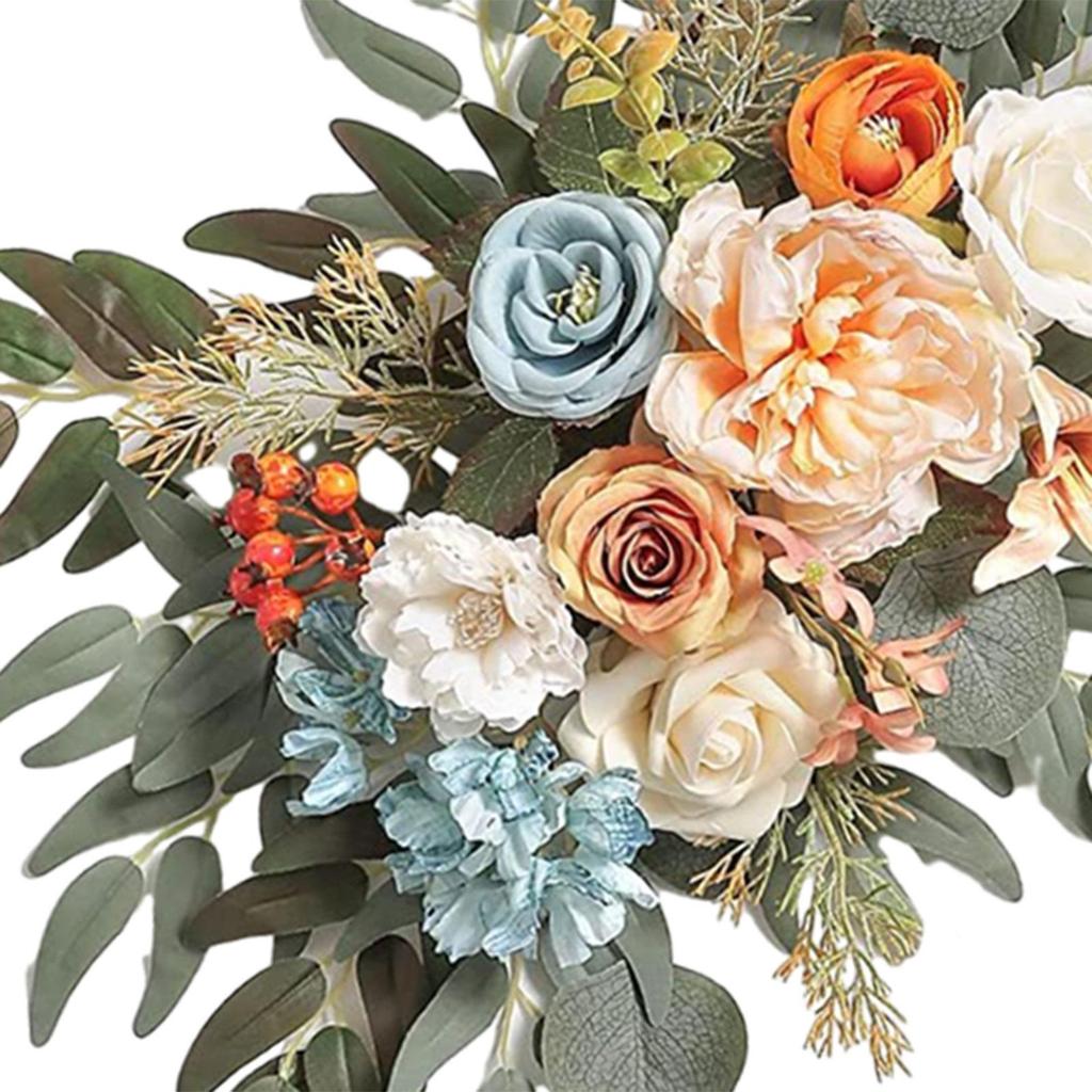 2 Pieces Silk Flowers Artificial Flower Swag Flower Arrangement Wedding Arch Wreath, Floral Backdrop for Reception Door