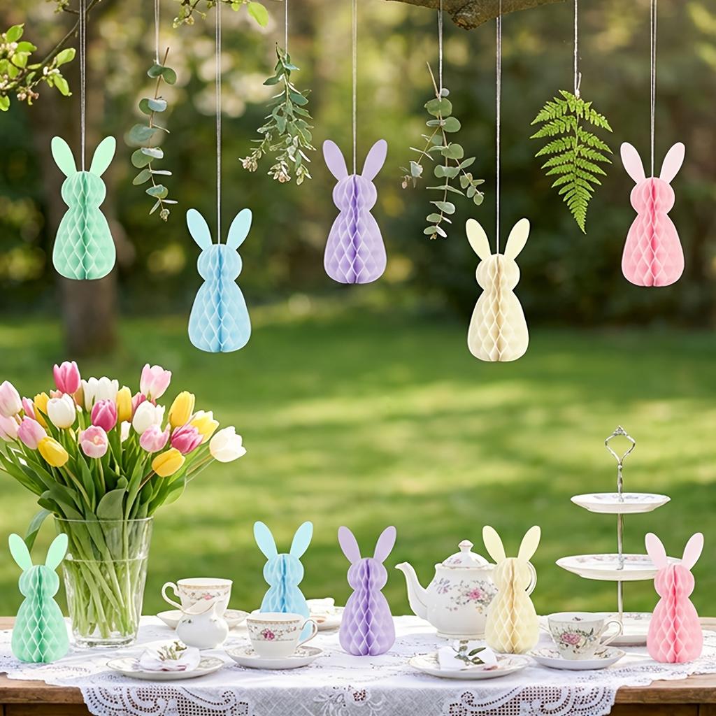 5Pcs Easter Bunny Honeycomb Party Supplies Set, Table Centerpiece and Hanging Decorations for Birthday