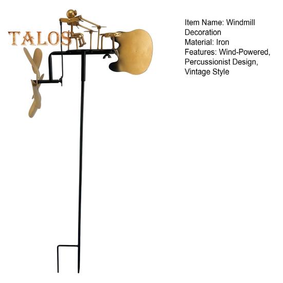Metal Drummer Garden Windmill Handmade Percussionist Music Windmill Ornament Wind-Powered Drummer Windmill for Outdoor Patio Courtyard
