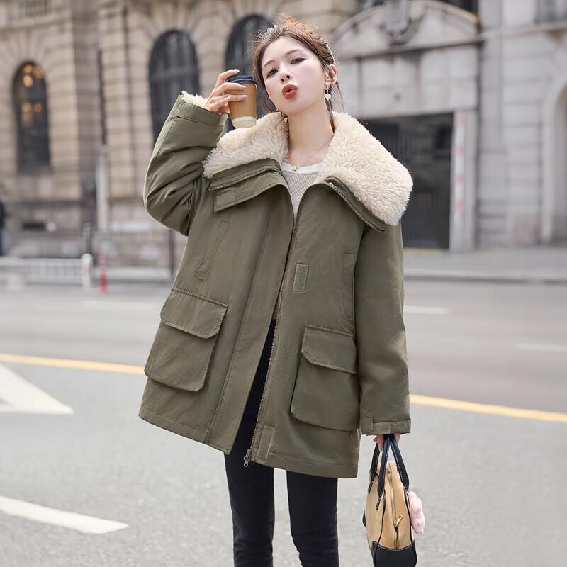 Women's Loose-Fit Lapel Collar Fleece Jacket with Pockets