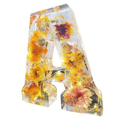 Floral Resin Night Light Decorative Lamp Letter Shaped Transparent Soft Glow Flicker Free Bedside Lamp Desktop Decoration