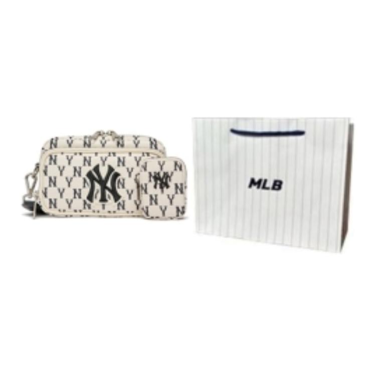 New MLB Monogram Collection Polyester Shoulder Bag, Crossbody Bag Mini Unisex Black White 3ACRS012N-50CRD