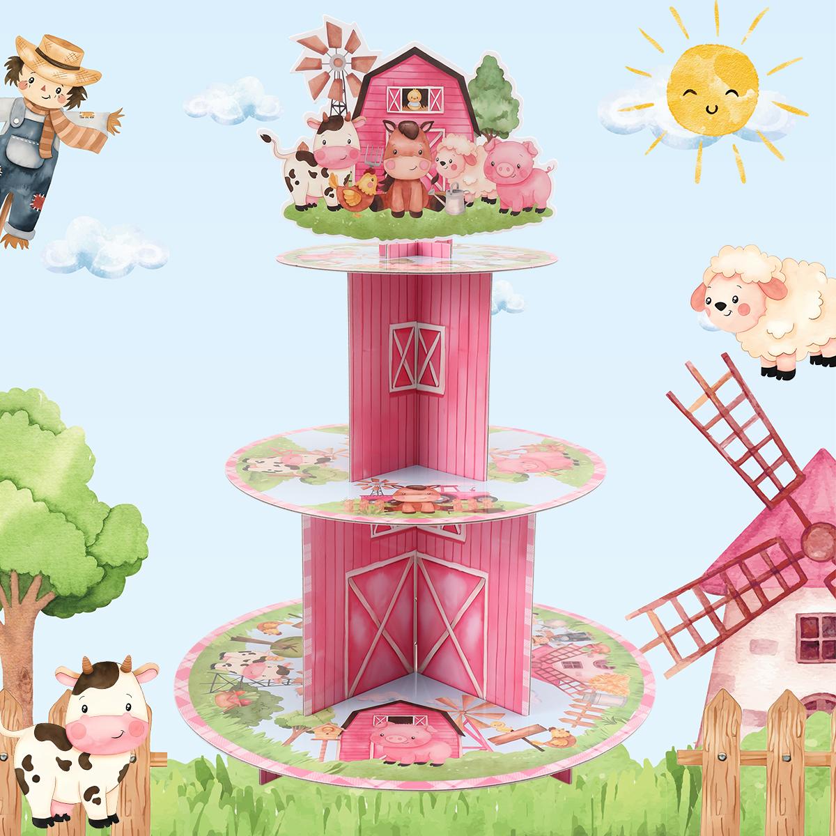

3 Tier Farm Animal Party Cakecup Stand Kid Birthday Dessert Holder Cartoon Farm Happy Birthday Baby Shower Party Decorations