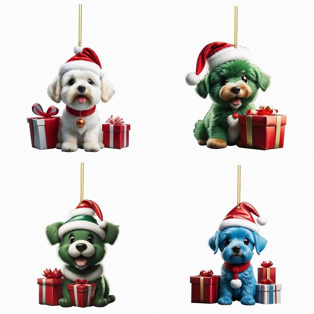 Christmas Dog Car Hanging Ornament Acrylic Cartoon Decor For Auto Interior Enhancement