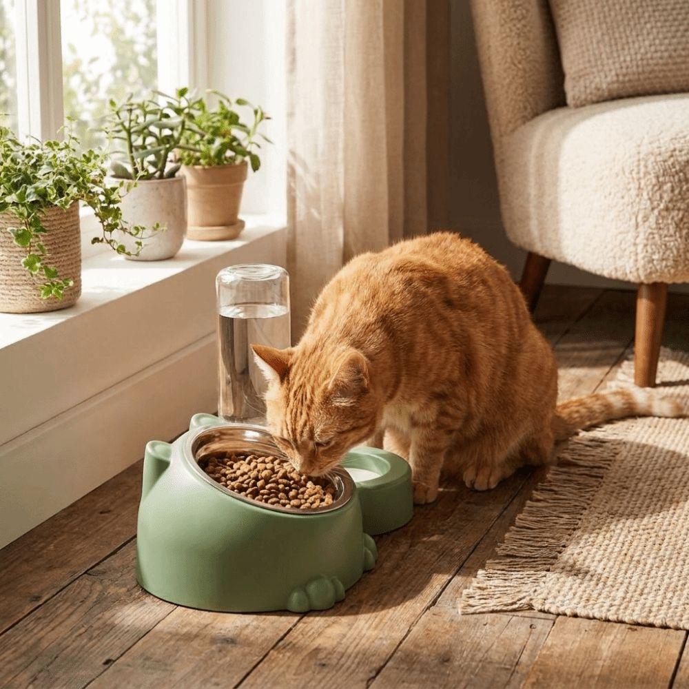 2 In 1 Cat Double  Bowl Gravity-Driven Cat Food Dispenser Cat Water Dispenser  Multi-Pet Household