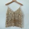 Women's Summer Sequin Beaded Deep V-Neck Crop Cami – Sparkly Sleeveless Layering Tank Top, Sexy Slimming Clubwear