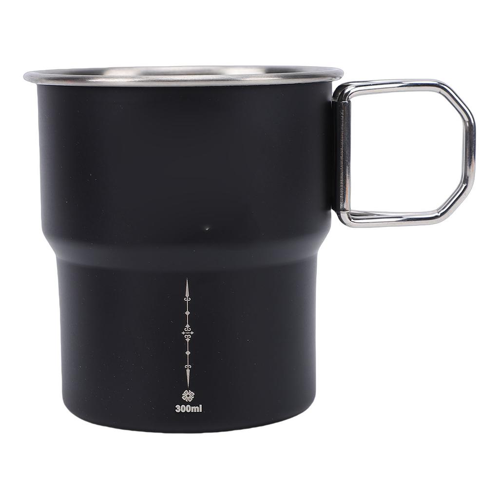Camping Mug Stainless Steel 300ml Portable Metal Coffee Cup with Foldable Handle for Backpacking Hiking Fishing