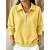 Women S Waffle Knit Half Zip Polo Neck Loose Long Sleeve Sweatshirt