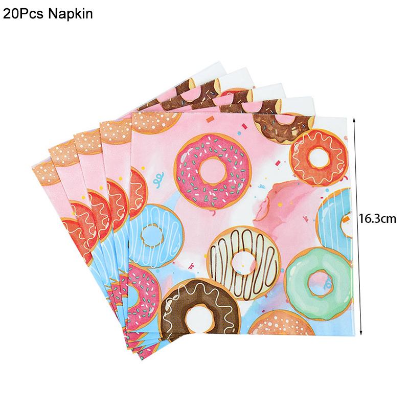 Donut Party Disposable Tableware Set Paper Plate Cup Tablecloth Kids Girls 1st Birthday Party Decoration Supplies Baby Shower