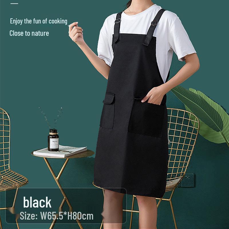 

Настраиваемый фартук из полиэстера и хлопка с двойными карманами и регулируемым нагрудником для нанесения логотипа 65*78cm чёрный